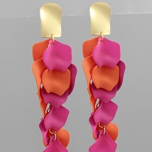 Color Coated Long Petal Drop Earrings